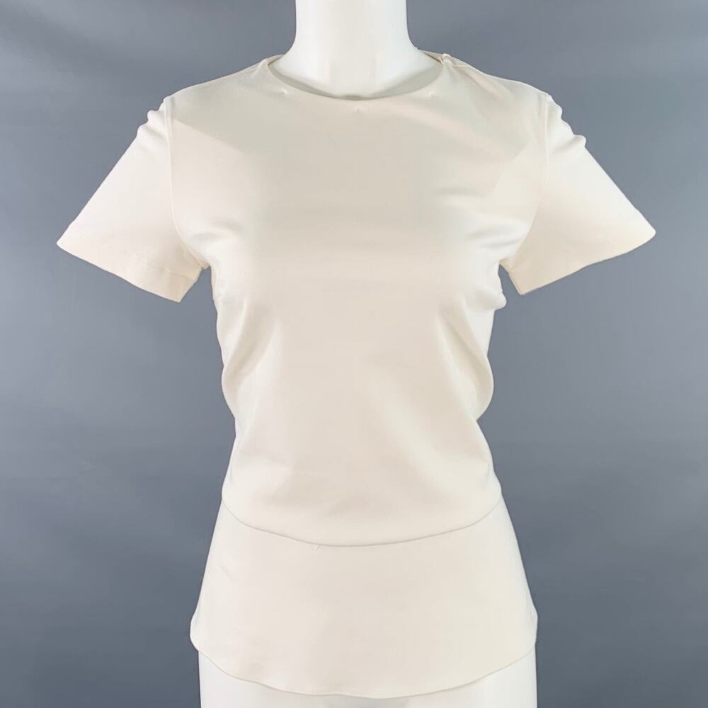 BRUNELLO CUCINELLI Size M Cream Cotton Blend Short Sleeve Peplum Casual Top